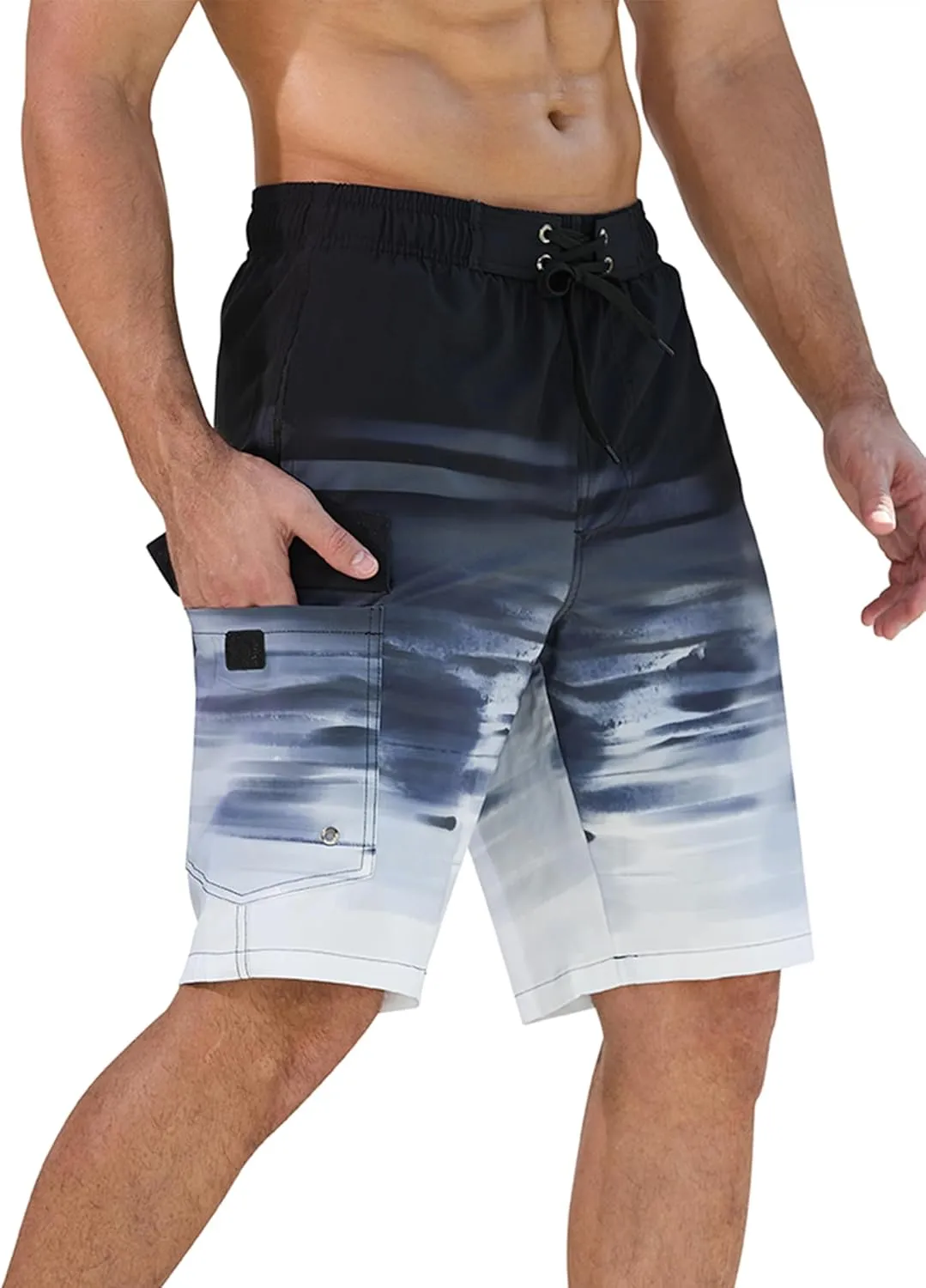 SILKWORLD Mens Swim Trunks with Compression Liner Quick-Dry 10" Stretch Beach Shorts