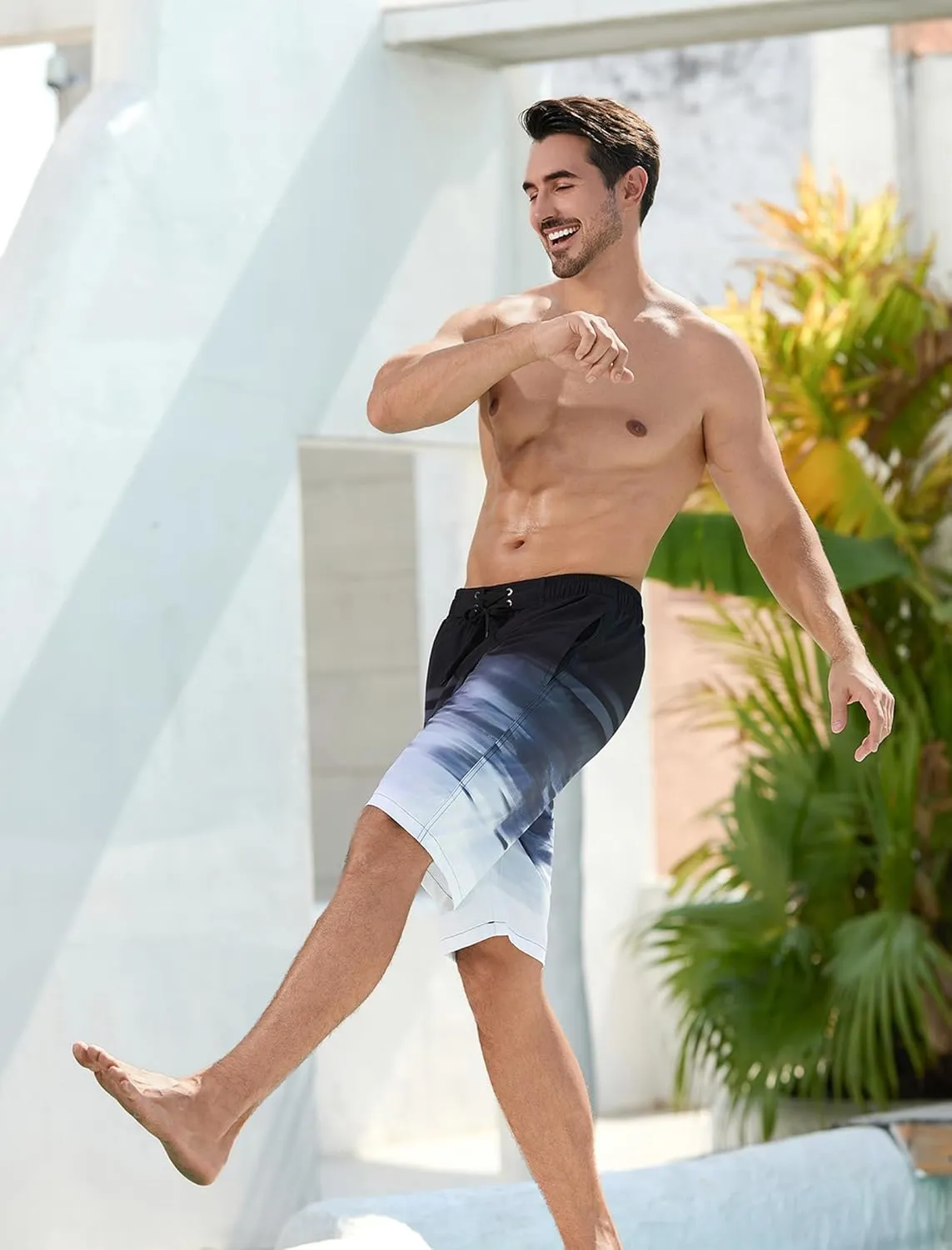 SILKWORLD Mens Swim Trunks with Compression Liner Quick-Dry 10" Stretch Beach Shorts