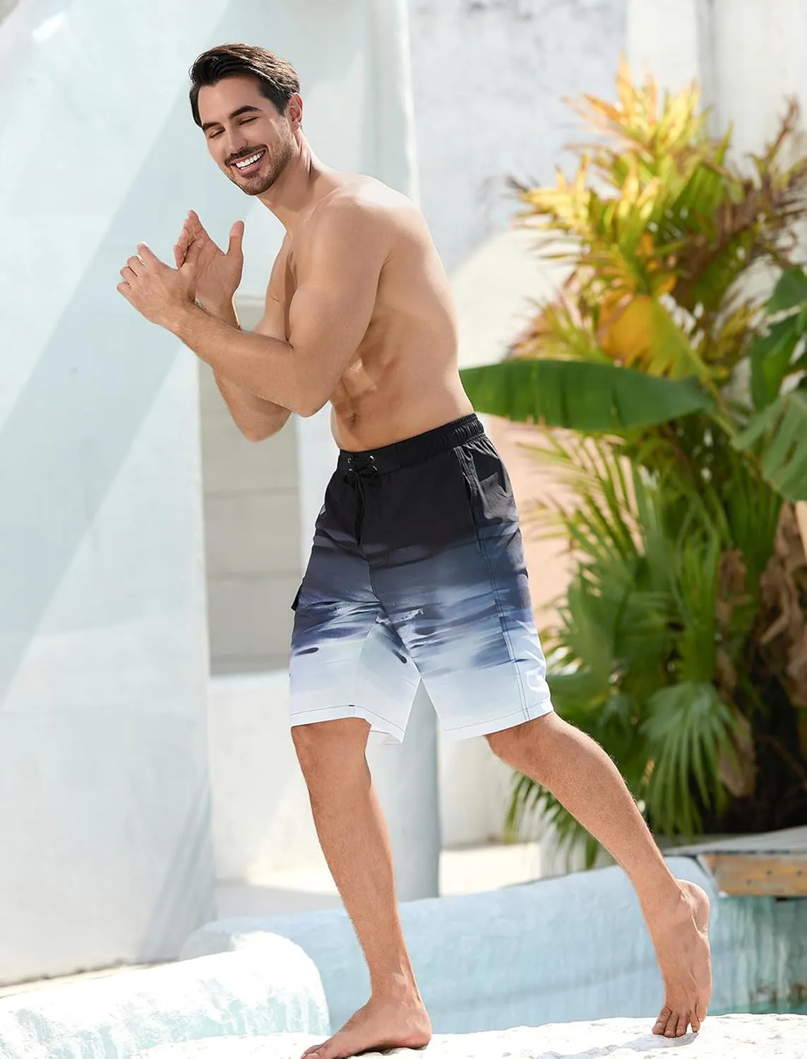 SILKWORLD Mens Swim Trunks with Compression Liner Quick-Dry 10" Stretch Beach Shorts