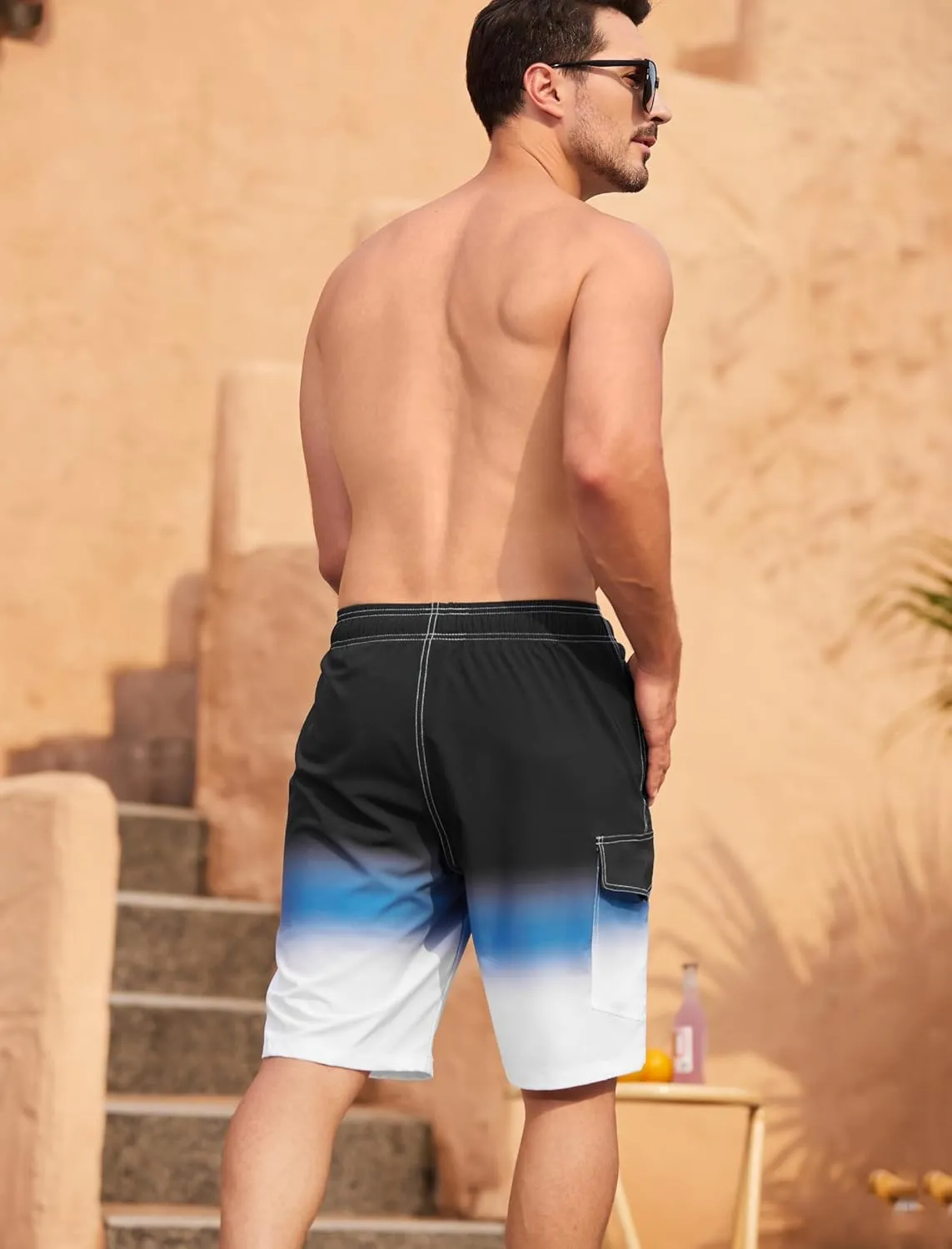 SILKWORLD Mens Swim Trunks with Compression Liner Quick-Dry 10" Stretch Beach Shorts