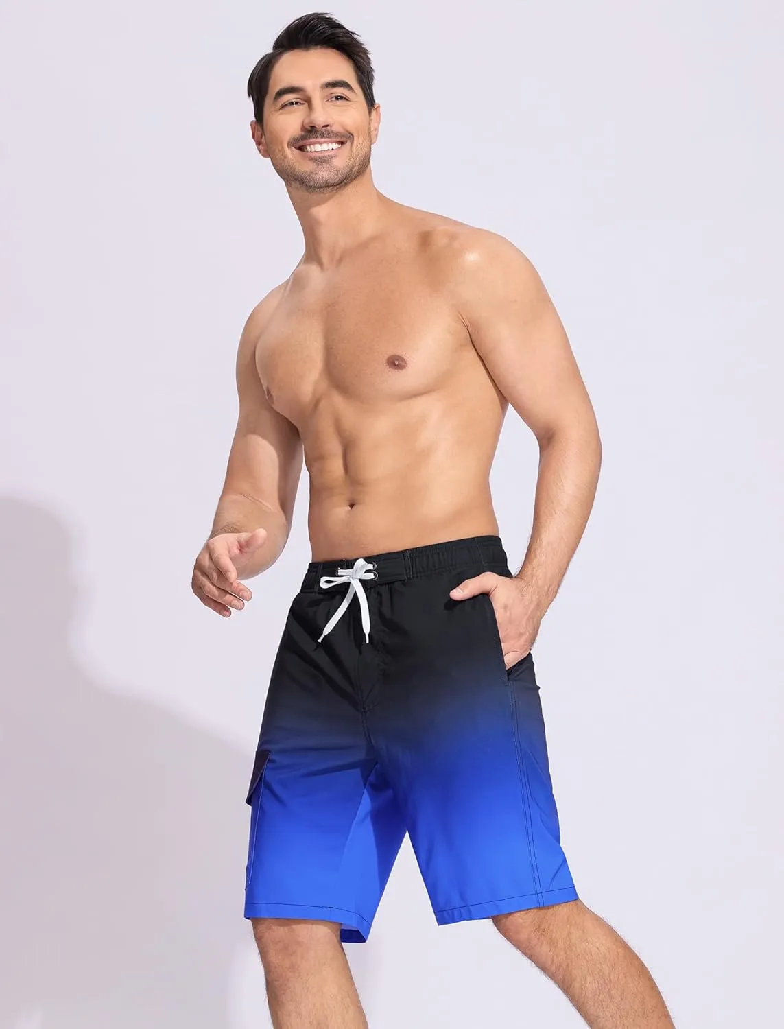 SILKWORLD Mens Swim Trunks with Compression Liner Quick-Dry 10" Stretch Beach Shorts