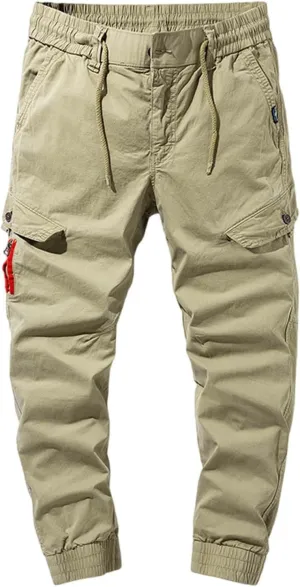 Slim Fit Cotton Cuff Cargo Pants for Men Elastic Waist Stretch Military Work Pants Quick Dry Workout Tactical Pant