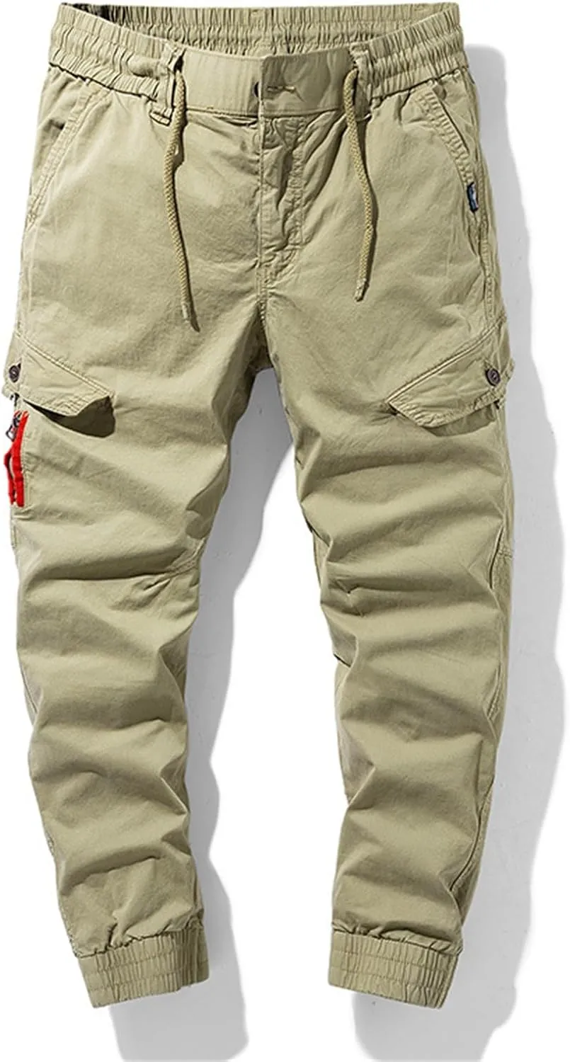 Slim Fit Cotton Cuff Cargo Pants for Men Elastic Waist Stretch Military Work Pants Quick Dry Workout Tactical Pant