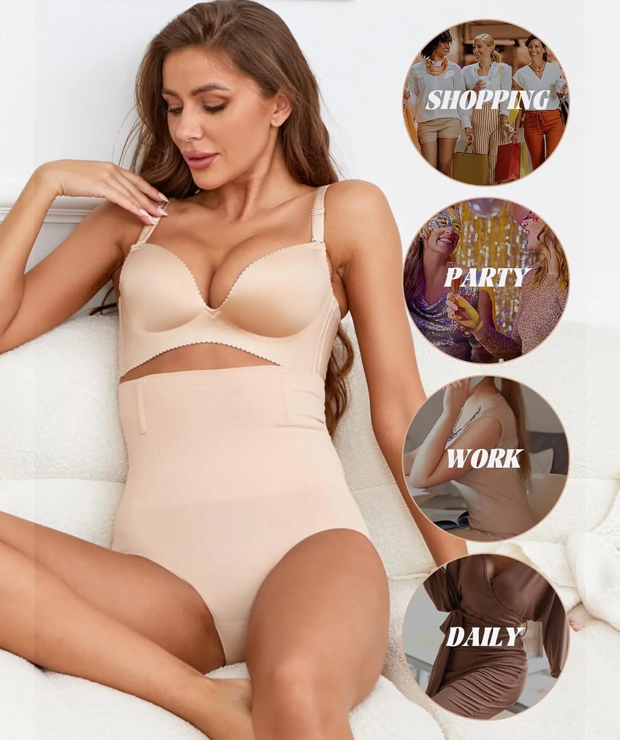 SOFIA'S CHOICE Tummy Control Thong Shapewear for Women High Waist Seamless Underwear Body Shaper Panty Girdle
