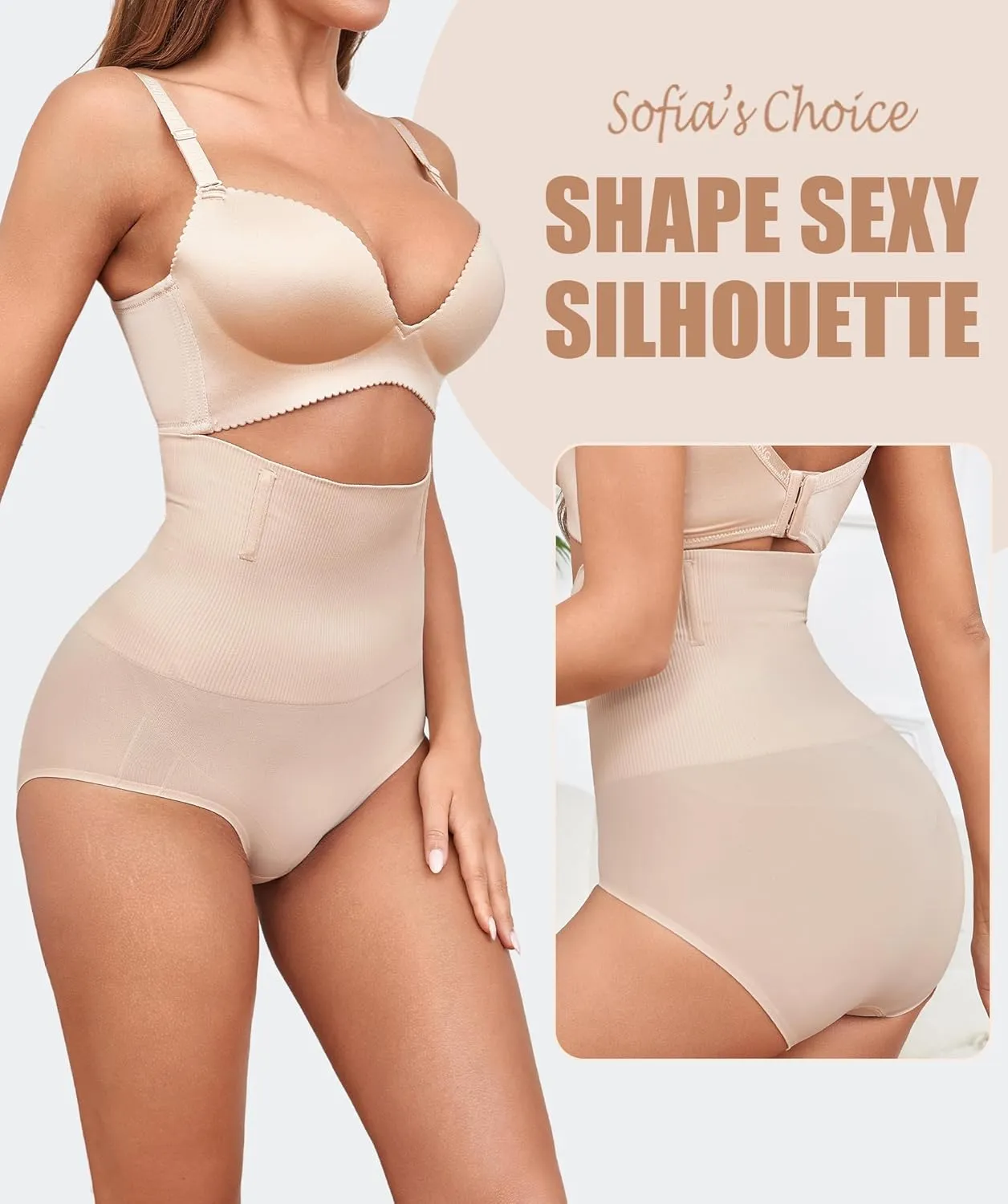 SOFIA'S CHOICE Tummy Control Thong Shapewear for Women High Waist Seamless Underwear Body Shaper Panty Girdle