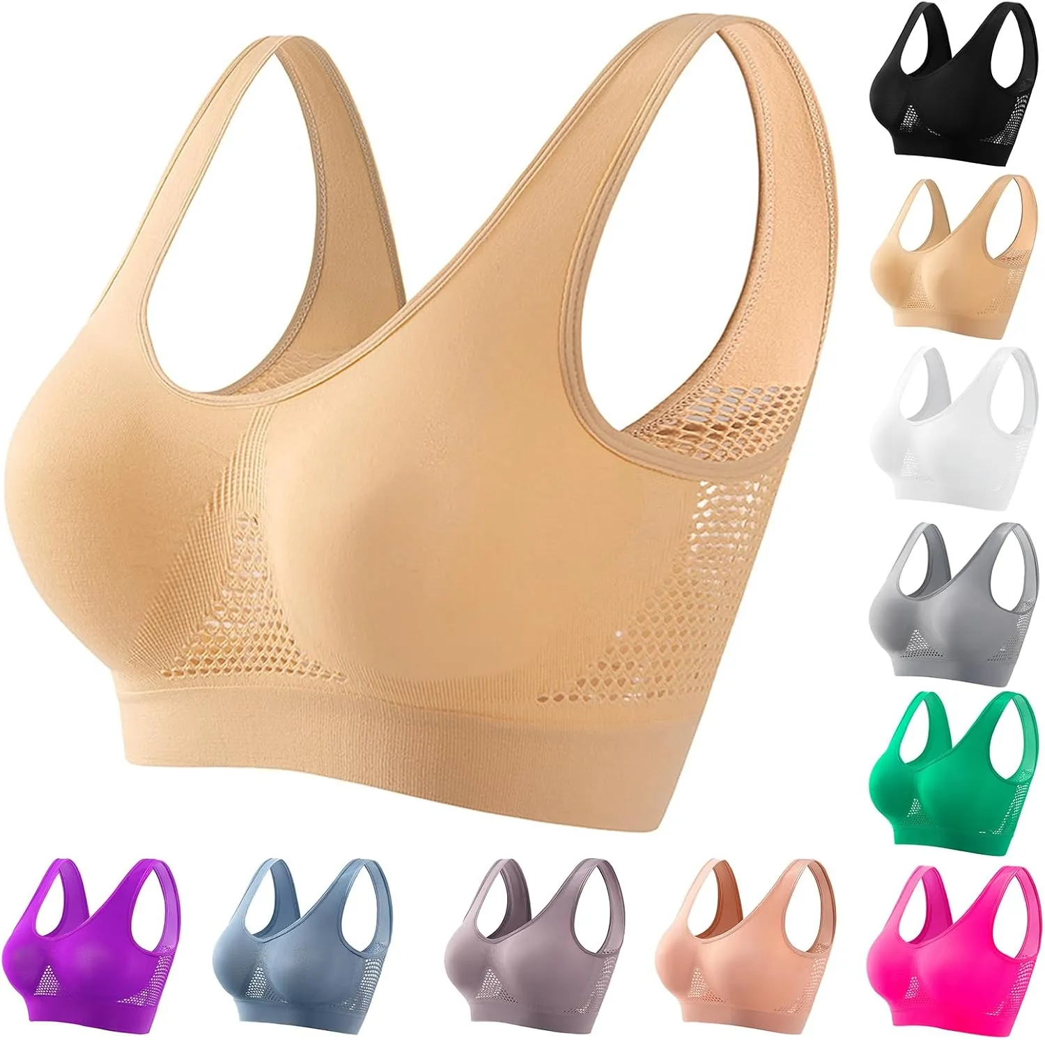 Sports Bras for Women High Support Breathable Full Coverage Push up Bra Soft Comfort Underwear Wireless Mesh Bra