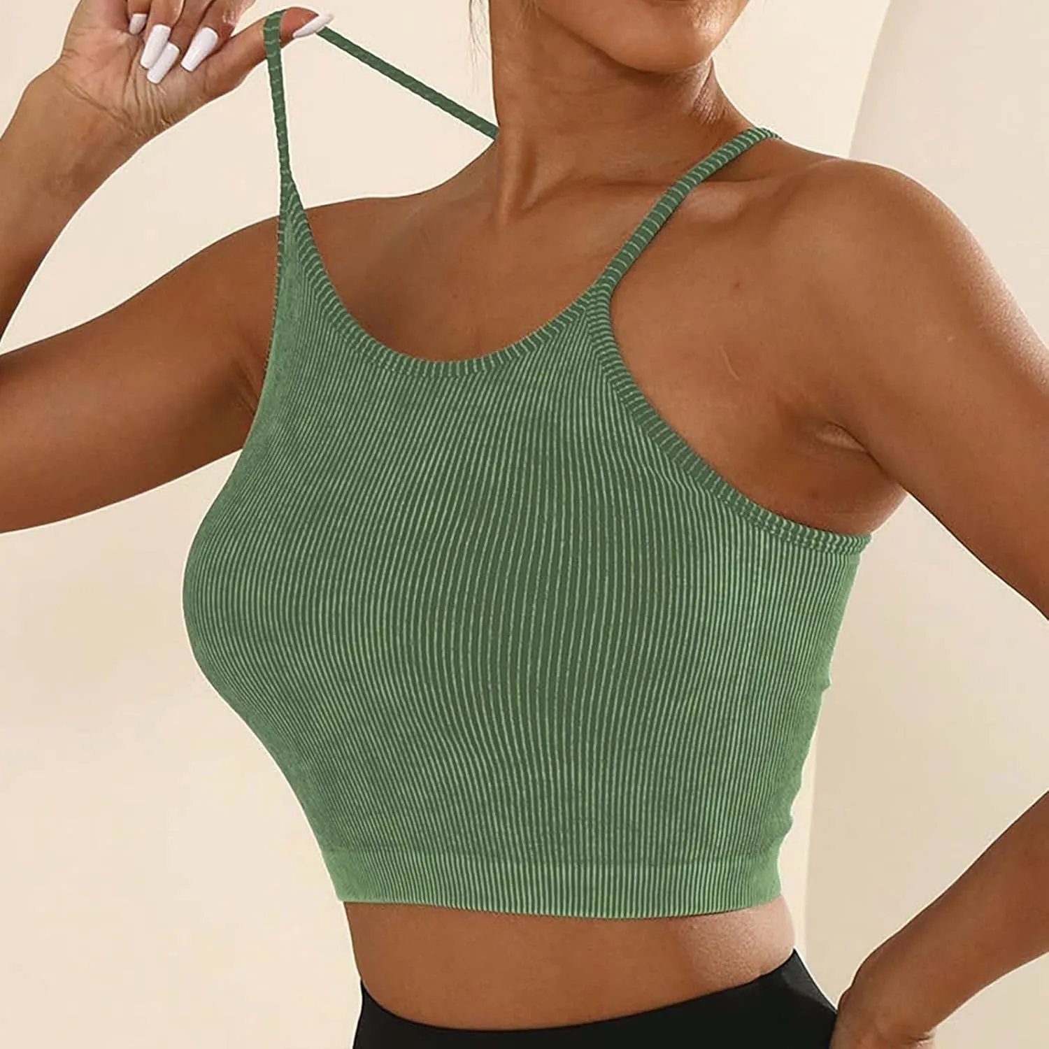 Sports Bras for Women High Support No Underwire Spaghetti Straps Yoga Bra Padded Tank Top Breathable Underwear
