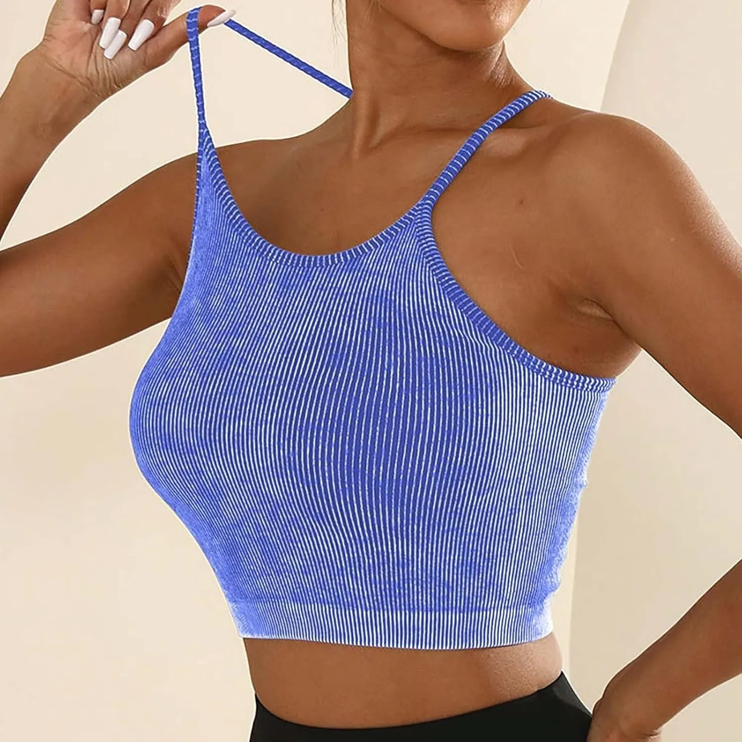 Sports Bras for Women High Support No Underwire Spaghetti Straps Yoga Bra Padded Tank Top Breathable Underwear