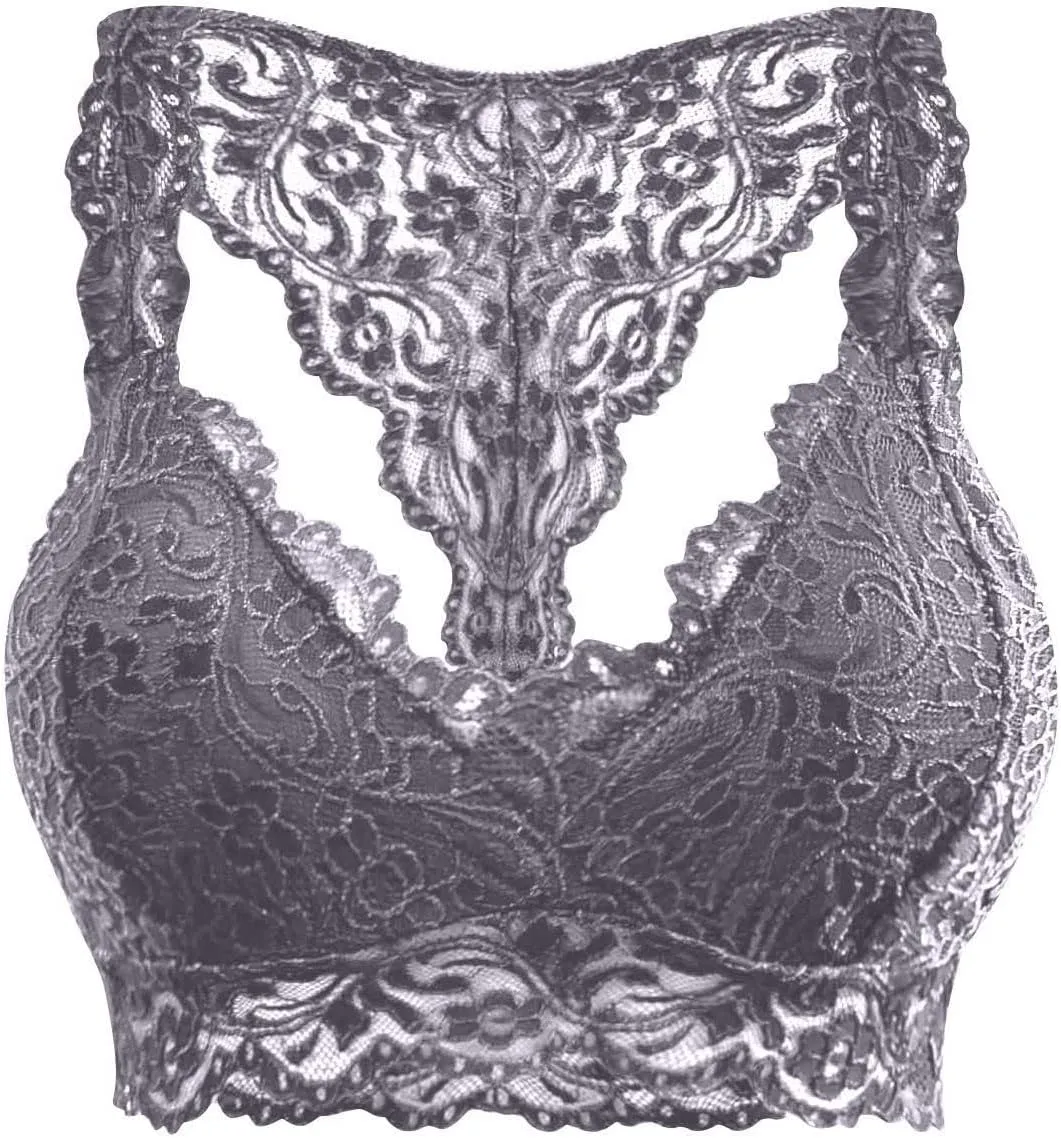 Sports Bras for Women Plus Size Floral Lace Racerback Bra Running Yoga Tank Top Bra Wireless Underwear