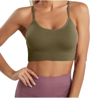 Sports Bras for Women Scoop Neck U Back Padded Spaghetti Strap Bras Low Impact Workout Yoga Bra with Built in Bra