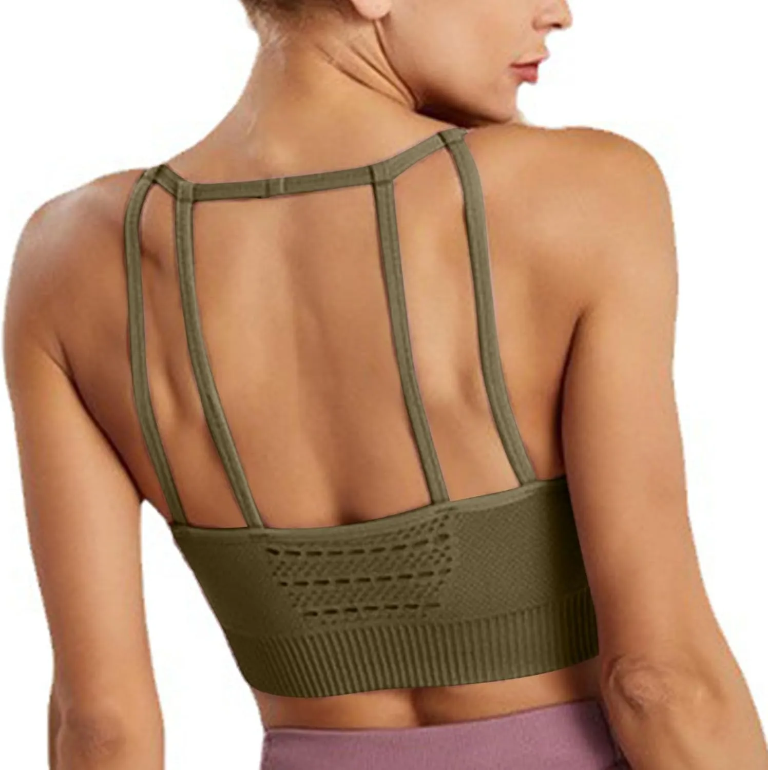 Sports Bras for Women Scoop Neck U Back Padded Spaghetti Strap Bras Low Impact Workout Yoga Bra with Built in Bra