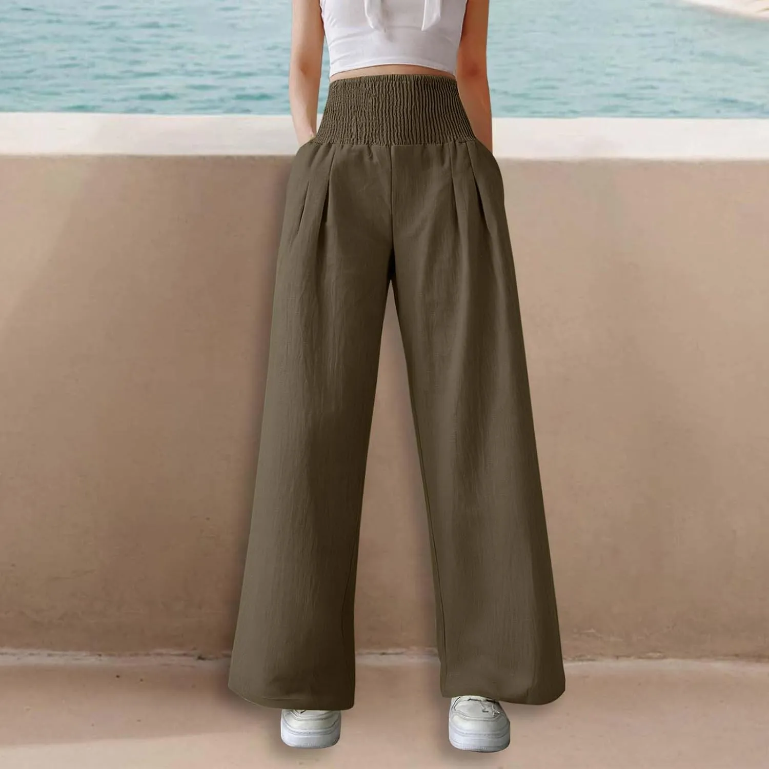 Straight Leg Pants for Women Wide Leg Casual Pants Loose Track Trousers with Pockets Lounge Workout Jogging Sweatpants