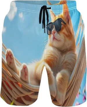 Sunshine Cute Orange Cat Men Swim Trunks Funny Men Swimming Trunks Vacation Swimwear Quick Dry S