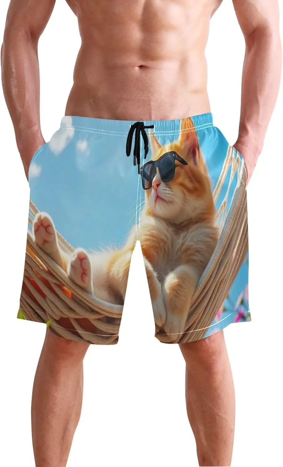 Sunshine Cute Orange Cat Men Swim Trunks Funny Men Swimming Trunks Vacation Swimwear Quick Dry S