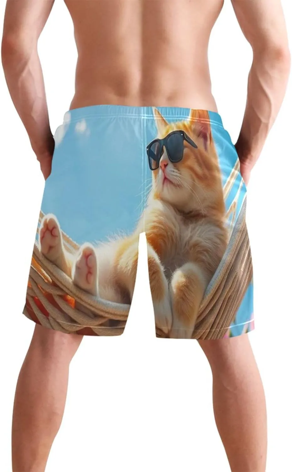 Sunshine Cute Orange Cat Men Swim Trunks Funny Men Swimming Trunks Vacation Swimwear Quick Dry S