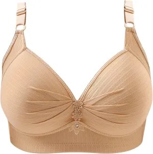 Support Pushup Bras for Older Women Lift No Underwire Comfortable Underwear Thin Mold Cup Three-Breasted Brassiere