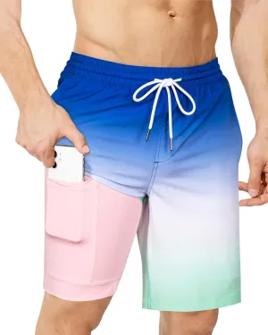 SURF CUZ 9" Mens Swim Trunks with Compression Liner Bathing Suits 2 in 1 Stretch Zipper Pockets Quick Dry