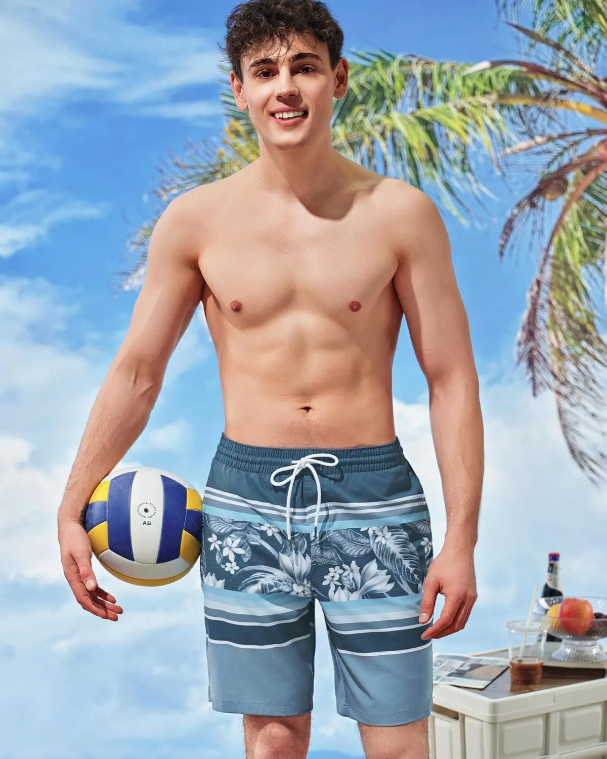 SURF CUZ 9" Mens Swim Trunks with Compression Liner Bathing Suits 2 in 1 Stretch Zipper Pockets Quick Dry