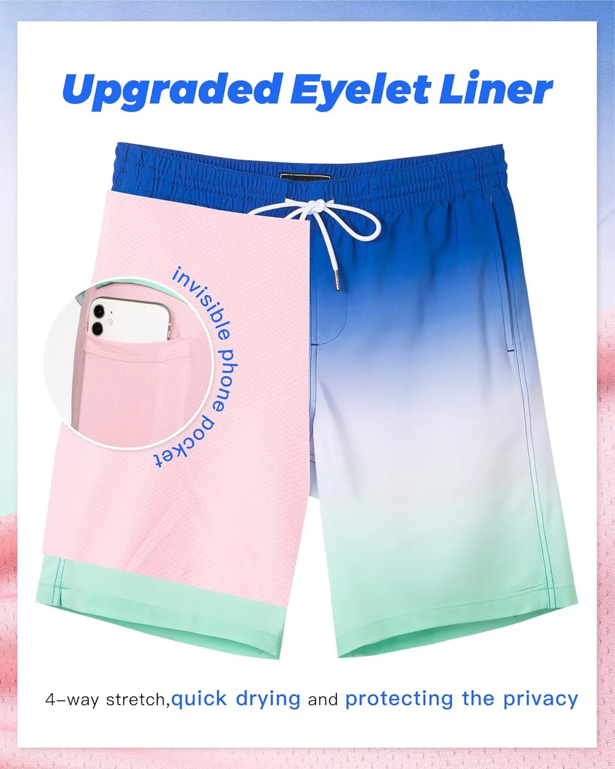 SURF CUZ 9" Mens Swim Trunks with Compression Liner Bathing Suits 2 in 1 Stretch Zipper Pockets Quick Dry