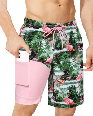 SURF CUZ 9" Mens Swim Trunks with Compression Liner Bathing Suits 2 in 1 Stretch Zipper Pockets Quick Dry