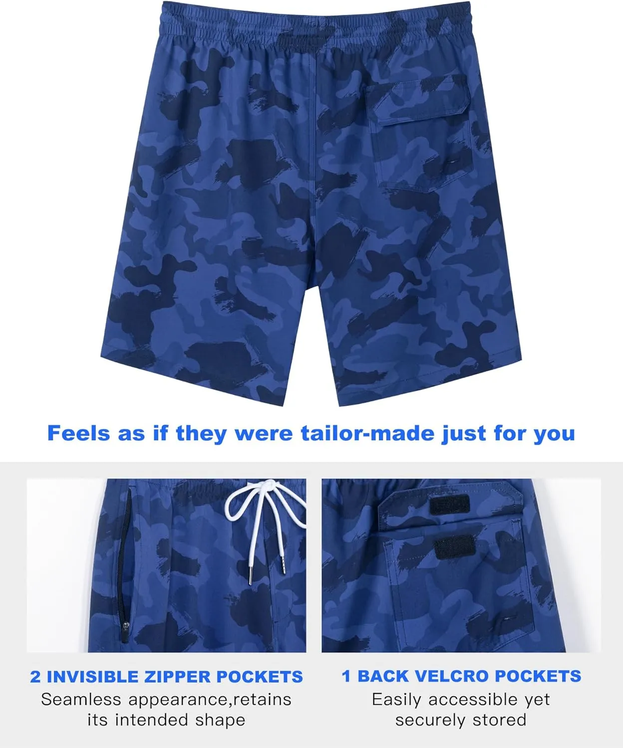 SURF CUZ 9" Mens Swim Trunks with Compression Liner Bathing Suits 2 in 1 Stretch Zipper Pockets Quick Dry