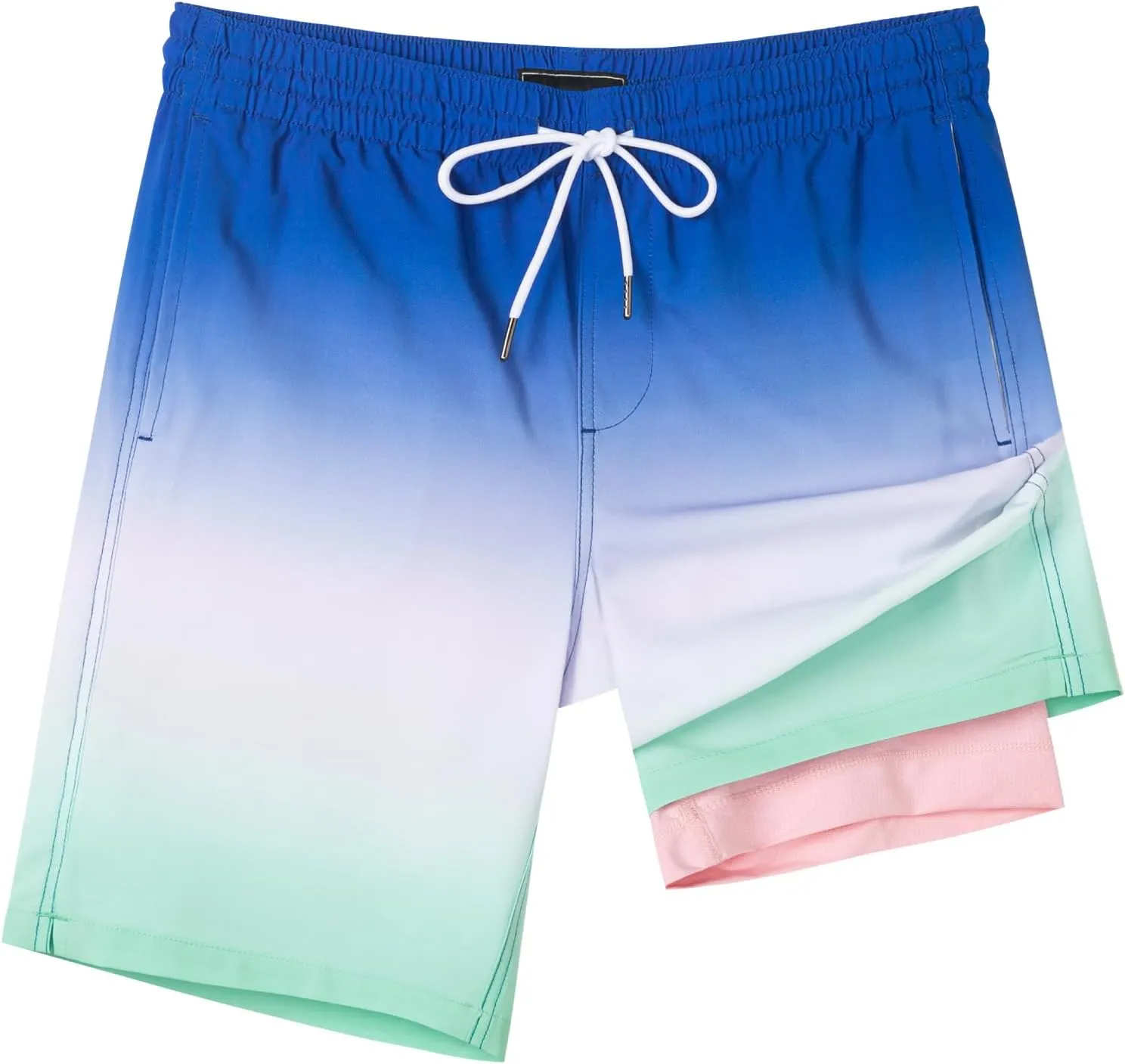SURF CUZ 9" Mens Swim Trunks with Compression Liner Bathing Suits 2 in 1 Stretch Zipper Pockets Quick Dry
