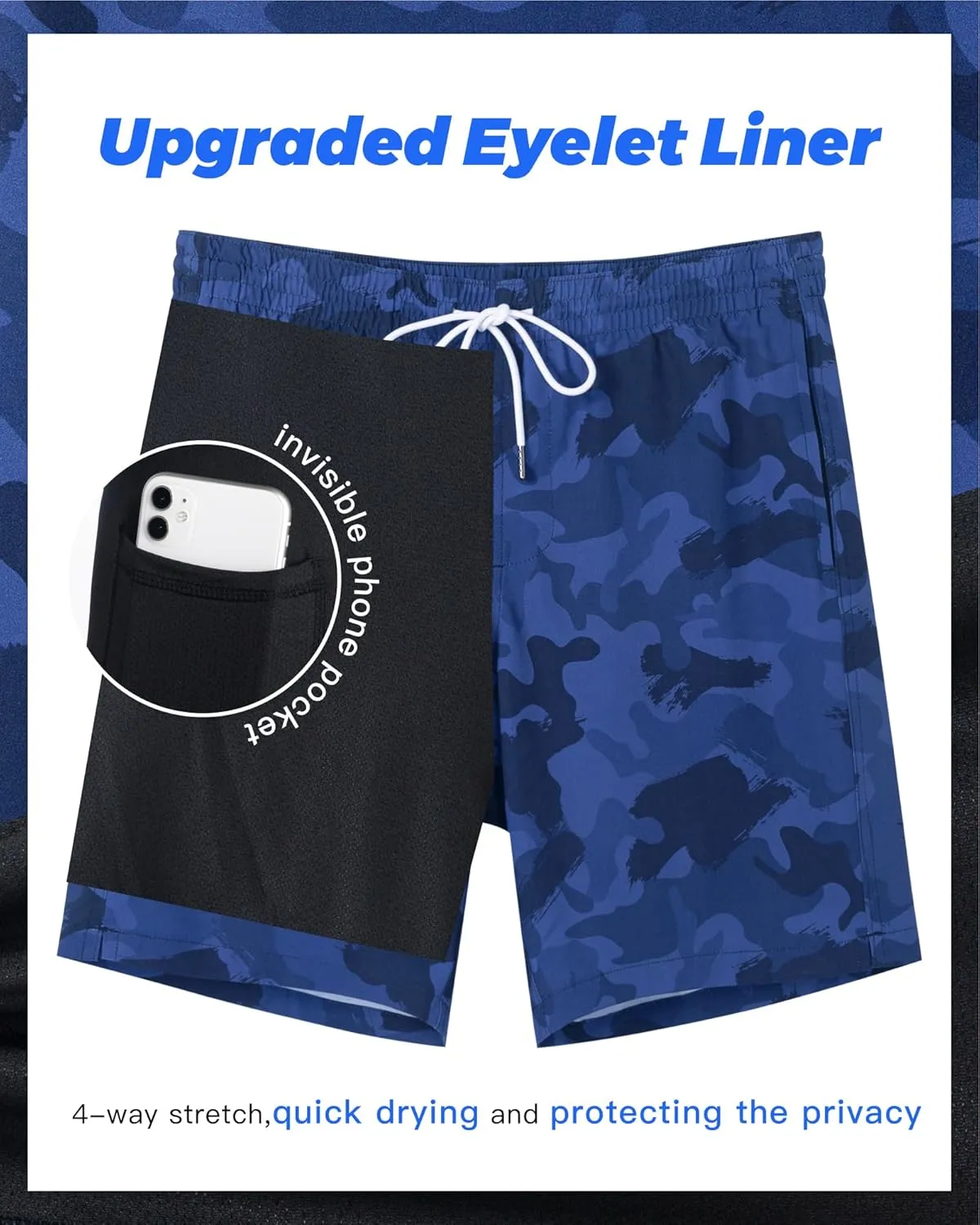 SURF CUZ 9" Mens Swim Trunks with Compression Liner Bathing Suits 2 in 1 Stretch Zipper Pockets Quick Dry