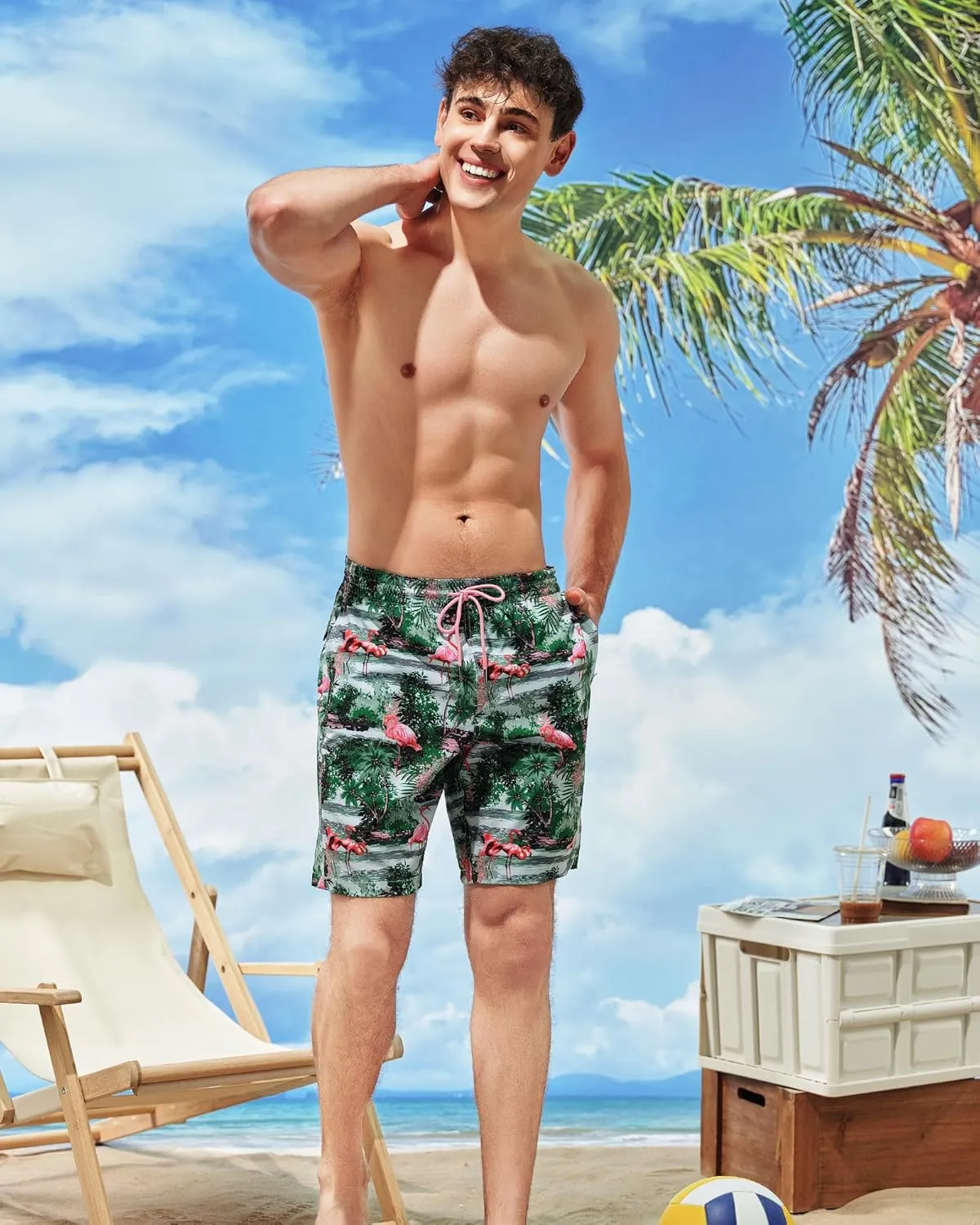 SURF CUZ 9" Mens Swim Trunks with Compression Liner Bathing Suits 2 in 1 Stretch Zipper Pockets Quick Dry