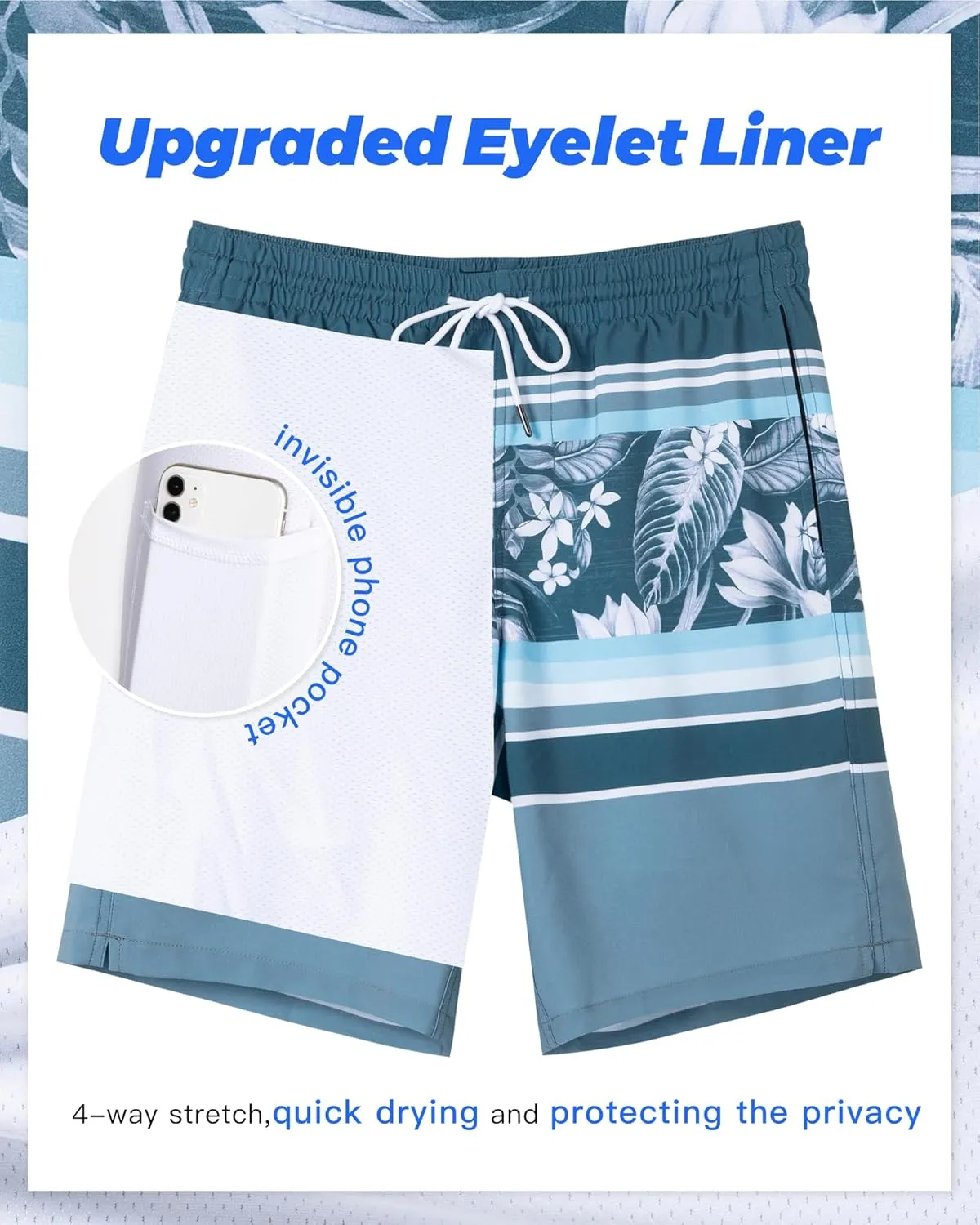 SURF CUZ 9" Mens Swim Trunks with Compression Liner Bathing Suits 2 in 1 Stretch Zipper Pockets Quick Dry
