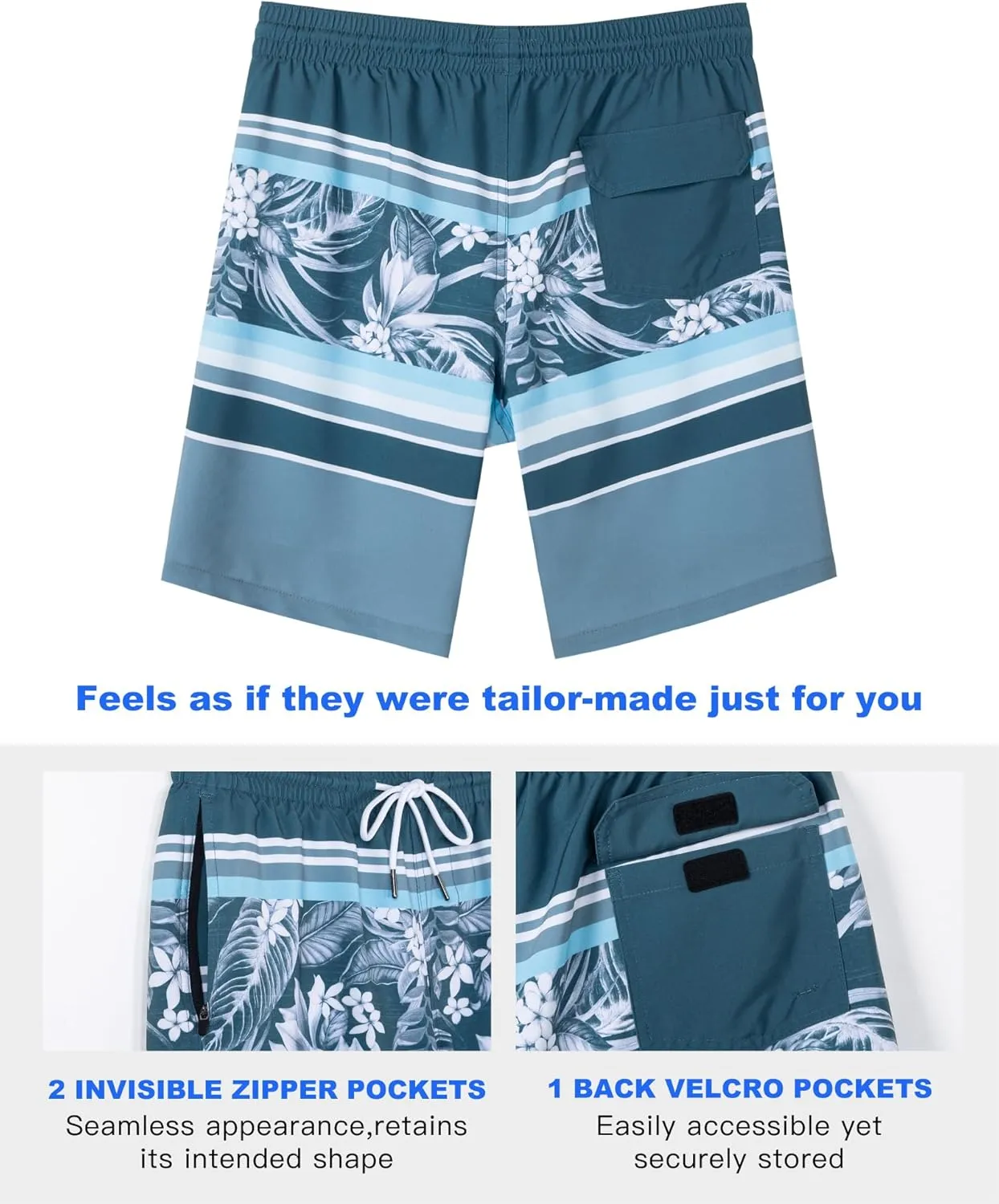 SURF CUZ 9" Mens Swim Trunks with Compression Liner Bathing Suits 2 in 1 Stretch Zipper Pockets Quick Dry