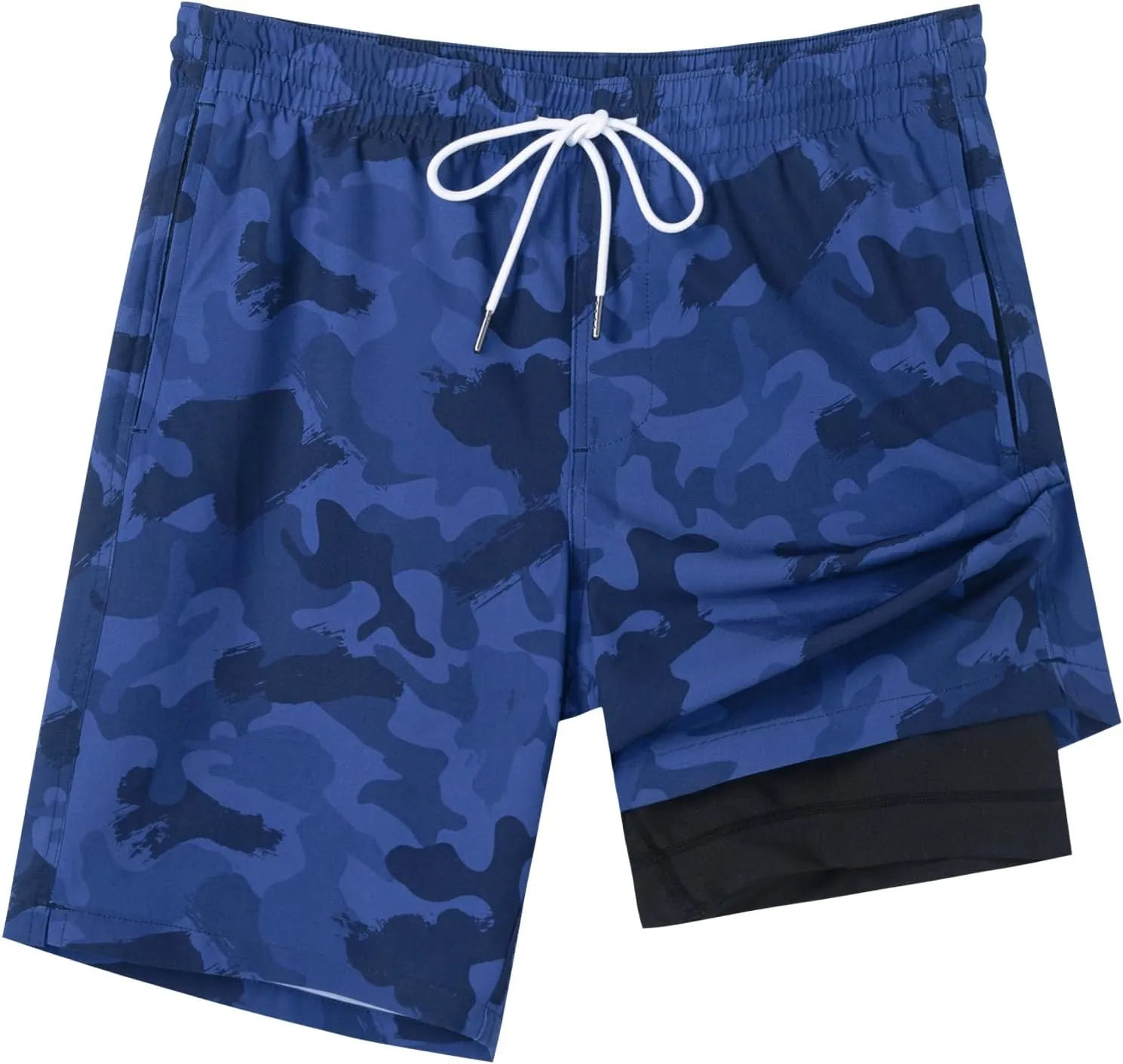 SURF CUZ 9" Mens Swim Trunks with Compression Liner Bathing Suits 2 in 1 Stretch Zipper Pockets Quick Dry