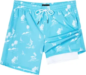 SURF CUZ Mens Swim Trunks with Compression Liner Quick Dry Swim Shorts 7" Swimming Trunks Stretch Bathing Suit 7 Inch