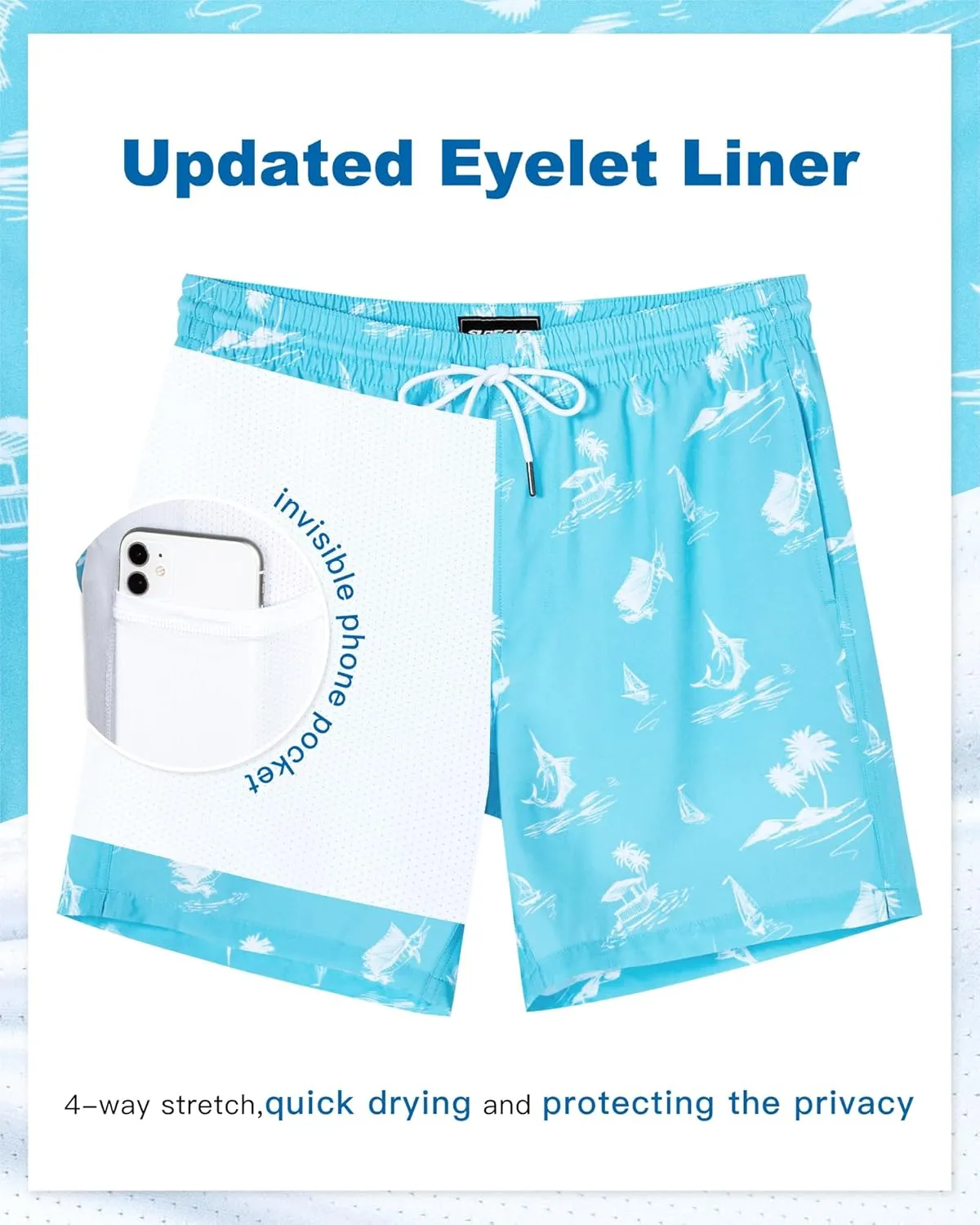 SURF CUZ Mens Swim Trunks with Compression Liner Quick Dry Swim Shorts 7" Swimming Trunks Stretch Bathing Suit 7 Inch