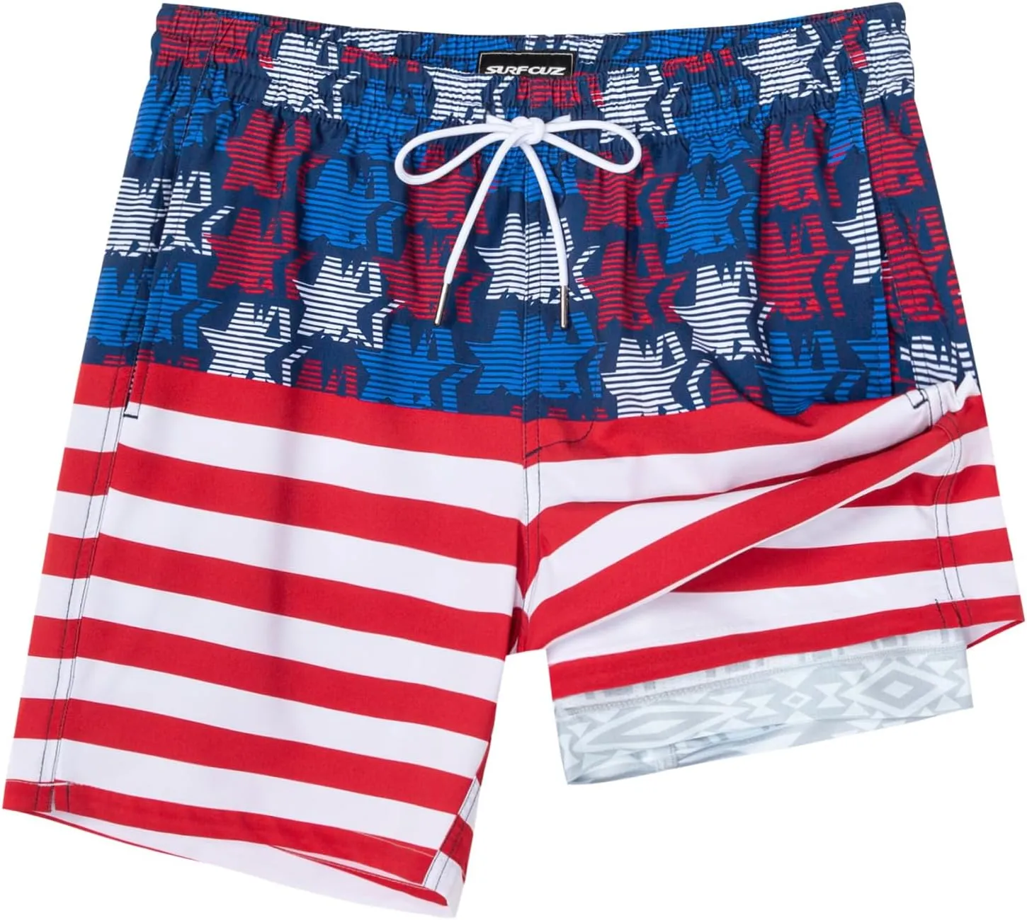 SURF CUZ Mens Swim Trunks with Compression Liner Quick Dry Swim Shorts 7" Swimming Trunks Stretch Bathing Suit 7 Inch