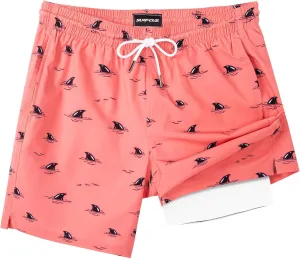 SURF CUZ Mens Swim Trunks with Compression Liner Swim Shorts 7" Swimming Trunks Stretch 7 Inch Swim Suits Quick Dry