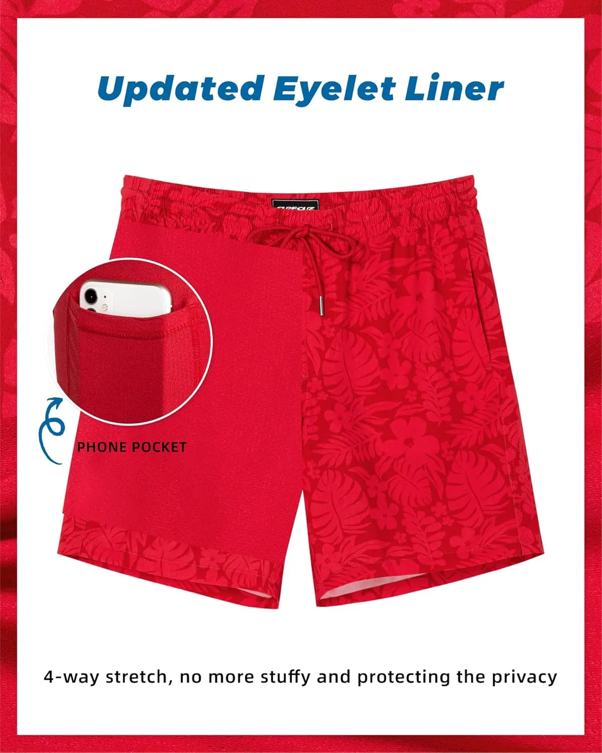SURF CUZ Mens Swim Trunks with Compression Liner Swim Shorts 7" Swimming Trunks Stretch 7 Inch Swim Suits Quick Dry