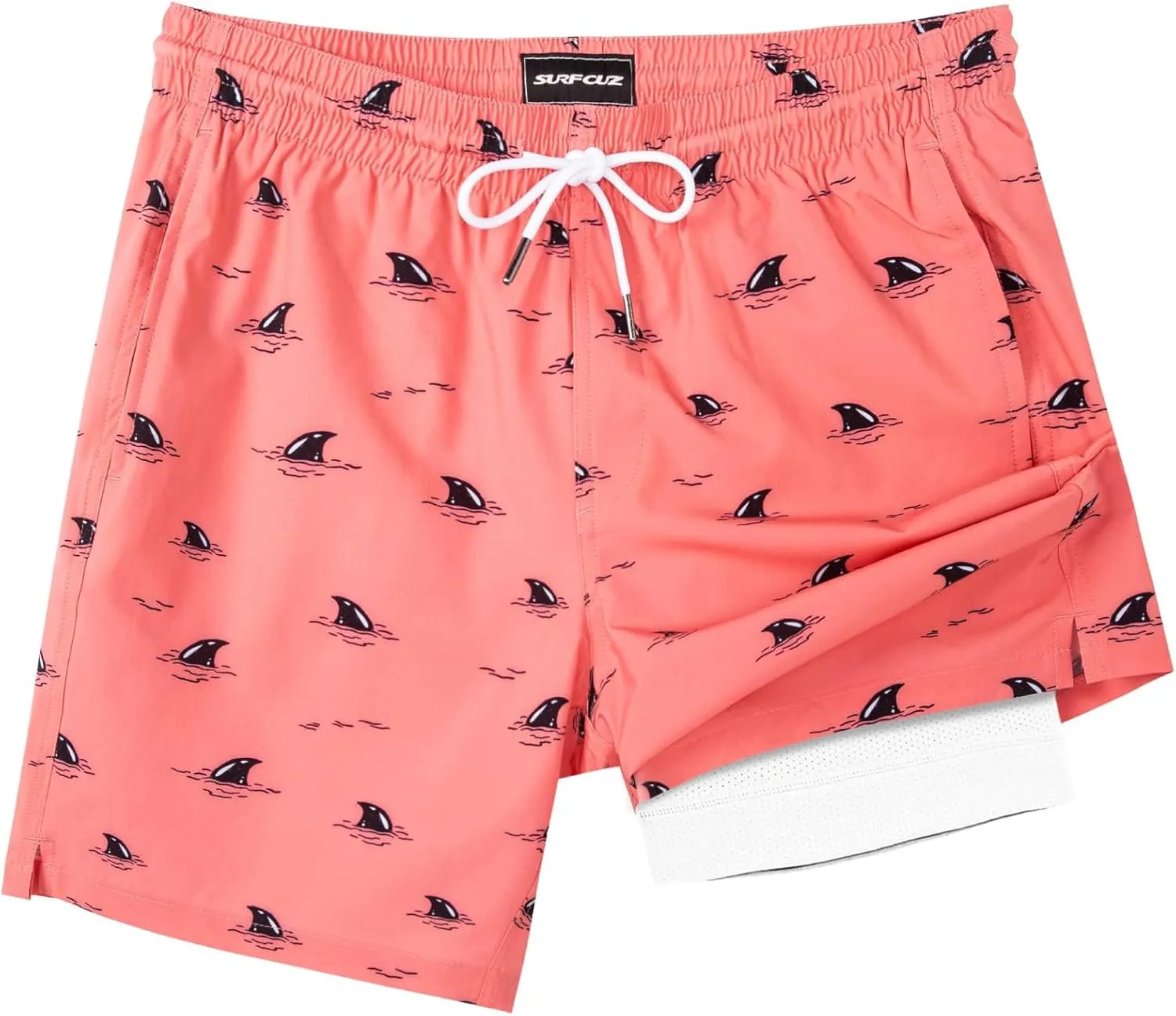 SURF CUZ Mens Swim Trunks with Compression Liner Swim Shorts 7" Swimming Trunks Stretch 7 Inch Swim Suits Quick Dry