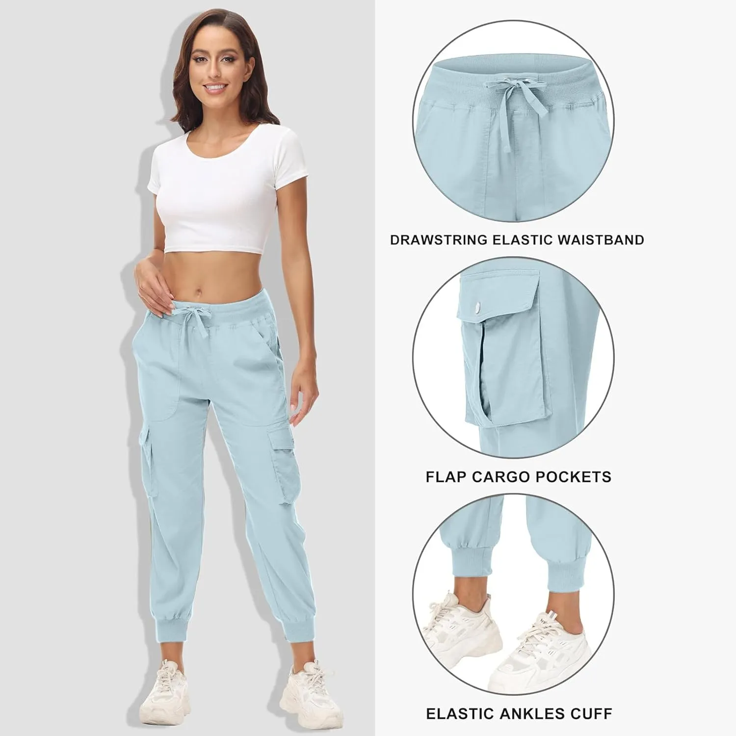 Sweatpants for Women 2025 Trendy Loose Lightweight Stretchy Cargo Pants Multi Pockets High Waist Lounge Pants