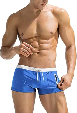 Swim Trunks Men Solid Swim Trunks for Men Drawstring with Zipper Pocket Beach Shorts Summer Bathing Hawaiian Swimsuits