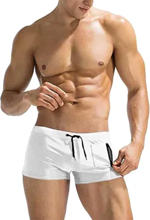 Swim Trunks Men Solid Swim Trunks for Men Drawstring with Zipper Pocket Beach Shorts Summer Bathing Hawaiian Swimsuits