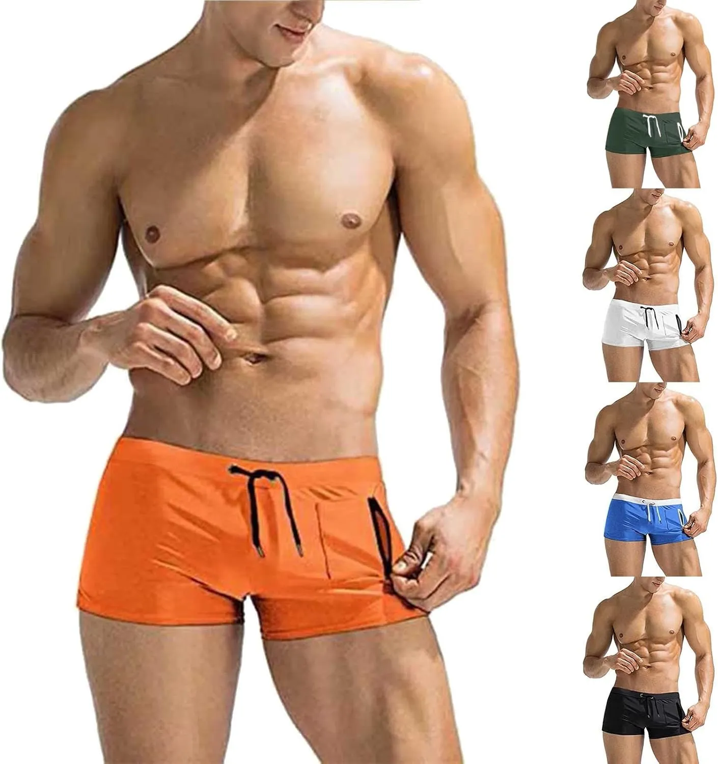 Swim Trunks Men Solid Swim Trunks for Men Drawstring with Zipper Pocket Beach Shorts Summer Bathing Hawaiian Swimsuits