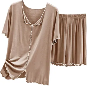 TANGNADE Comfy Pajamas for Women Set Summer Short Sleeve Top and Shorts 2 Piece Lounge Sets Cute Pjs Sets Sleepwear