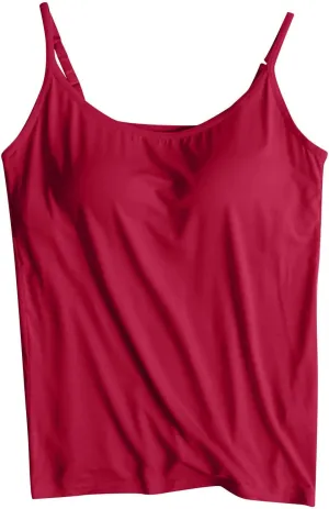 Tank Top with Built in Bra for Women Spaghetti Strap Pure Shirts 2025 Summer Padded Camisole Shirts Undershirt