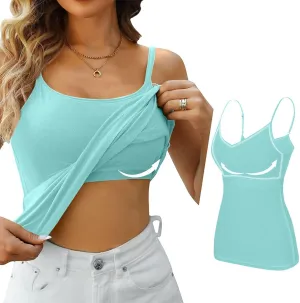 Tank Tops for Women Modal Spaghetti Strap Summer Camisole Workout Sports Cute Cami Undershirt with Built in Bras