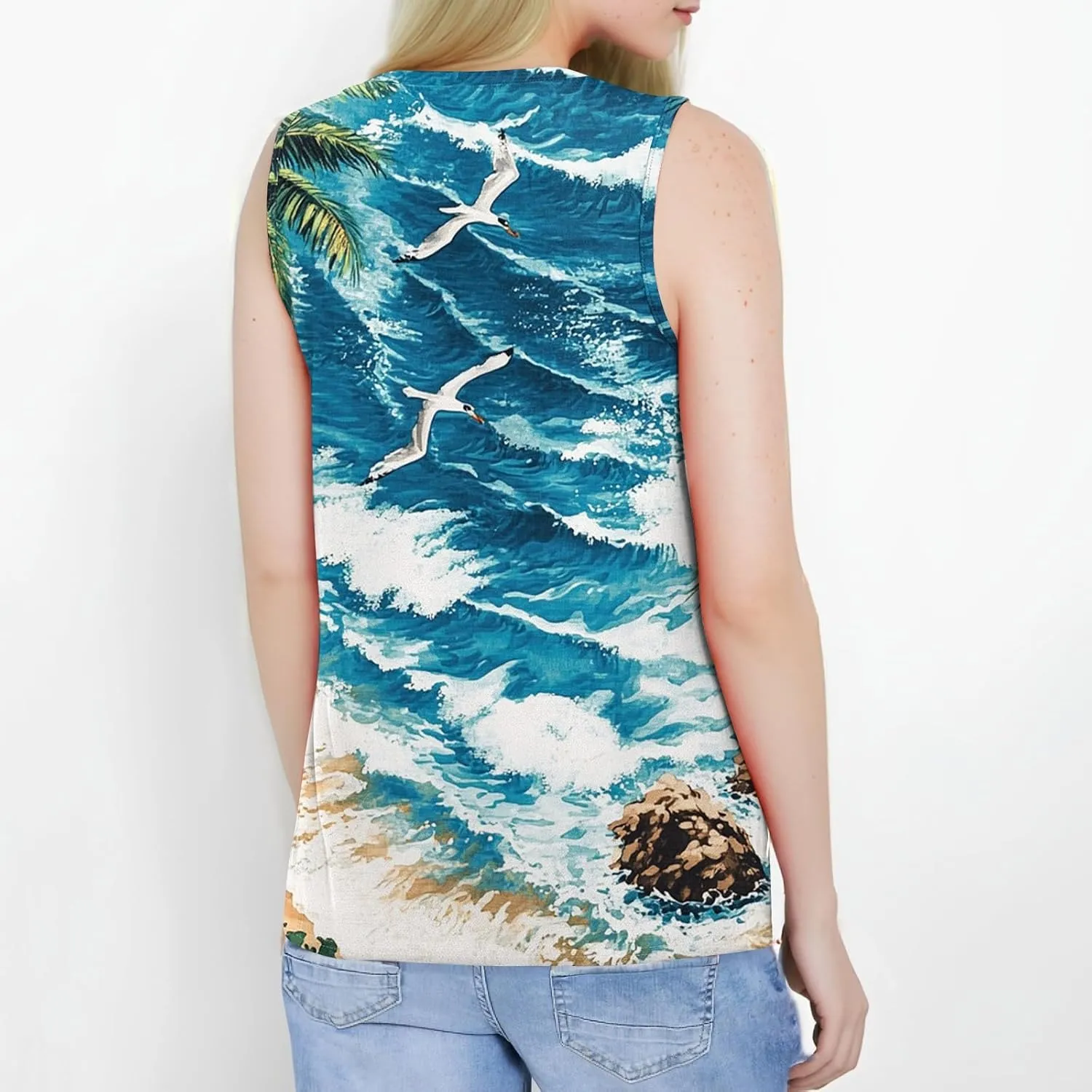 Tank Tops for Women Round Neck Sleeveless Floral Print Shirts 2025 Summer Casual Loose Cute Basic Beach Tanks Tee