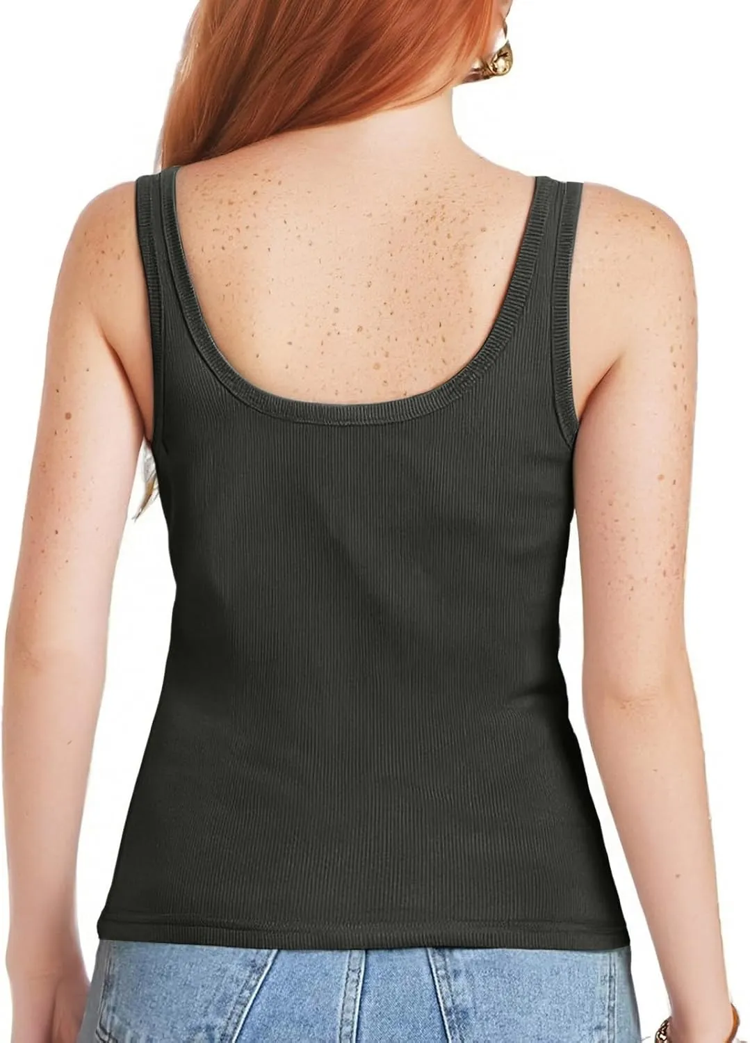 Tank Tops Women Spaghetti Strap Crew Neck Ribbed Tank Tops Slim Fitted Cotton Camisole Basic Sleeveless Shirts