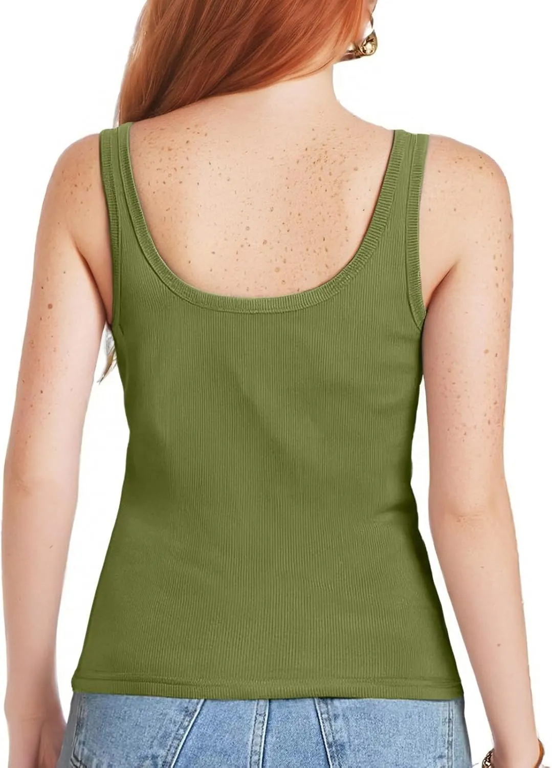 Tank Tops Women Spaghetti Strap Crew Neck Ribbed Tank Tops Slim Fitted Cotton Camisole Basic Sleeveless Shirts
