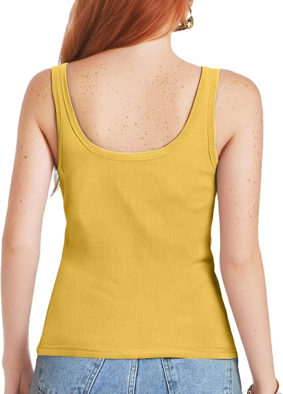 Tank Tops Women Spaghetti Strap Crew Neck Ribbed Tank Tops Slim Fitted Cotton Camisole Basic Sleeveless Shirts