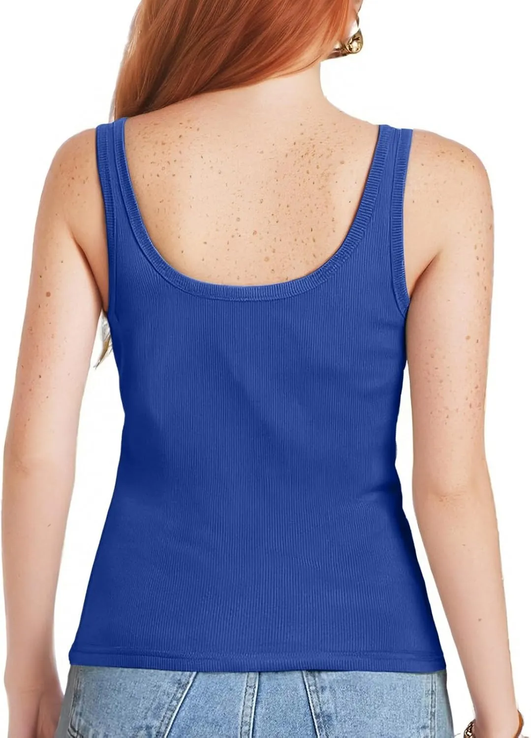 Tank Tops Women Spaghetti Strap Crew Neck Ribbed Tank Tops Slim Fitted Cotton Camisole Basic Sleeveless Shirts