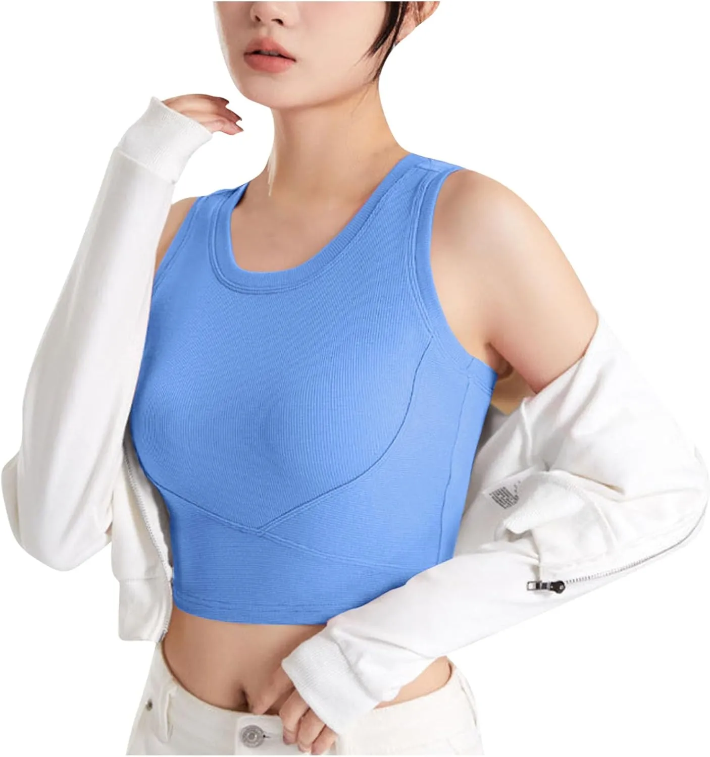 Tanks with Built in Bra Support U Neck Sleeveless Basic Undershirts Trendy Lightweight Smooth Turtleneck Camisole